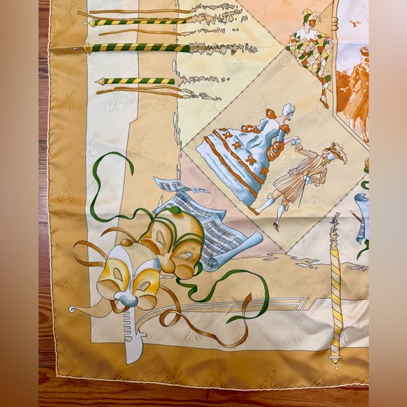 HERMES Vintage Rare Luxury Mandolin Jacquard Silk 90 Scarf “Le Carnaval Venise” - Picture 5 of 16